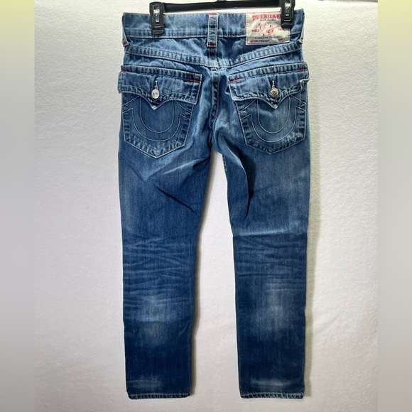 True Religion Flap Pocket Straight Jeans Womens 28 Blue Denim Stretch 2509 - Picture 8 of 11